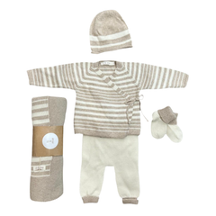 Li & Me - Knit Multi Stripe Knit Kimono 5 Pcs Set