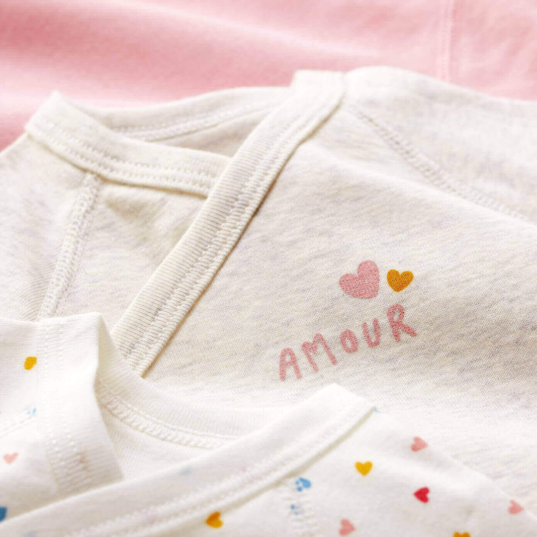 Petit Bateau - Baby Girl Long Sleeve Crossover Heart Bodysuits (Pack of 3)