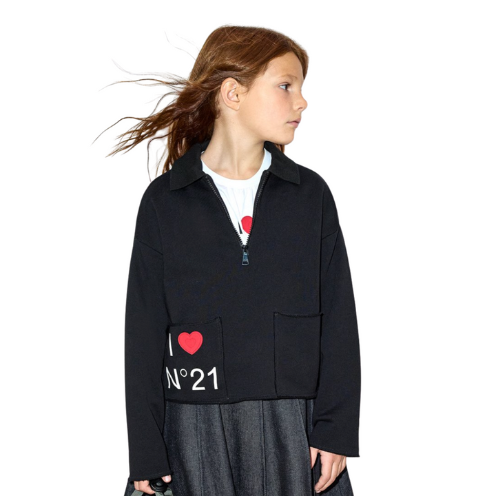 N°21 Girls Black Zip Sweatshirt with ❤️ Patch