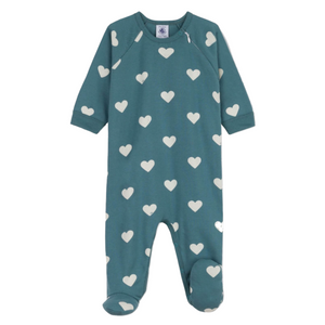 Petit Bateau - Baby Organic Cotton Heart Sleepsuit with Side Zip | Soft & Cozy