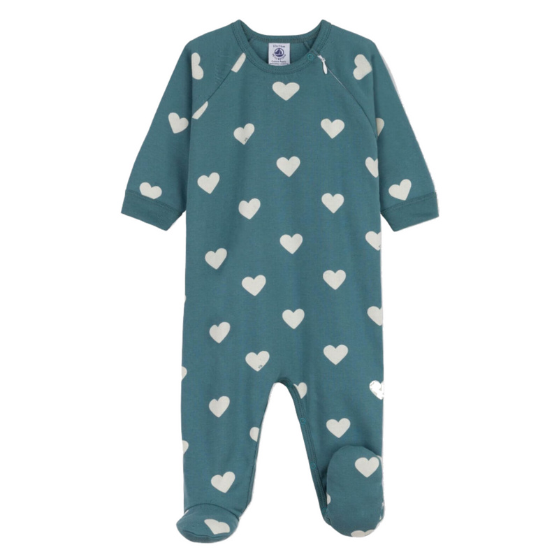 Petit Bateau - Baby Organic Cotton Heart Sleepsuit with Side Zip | Soft & Cozy