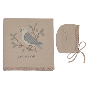 Peluche BEBE Knit Cross Stitch Blanket & Bonnet – Luxury Newborn Heirloom Gift Set