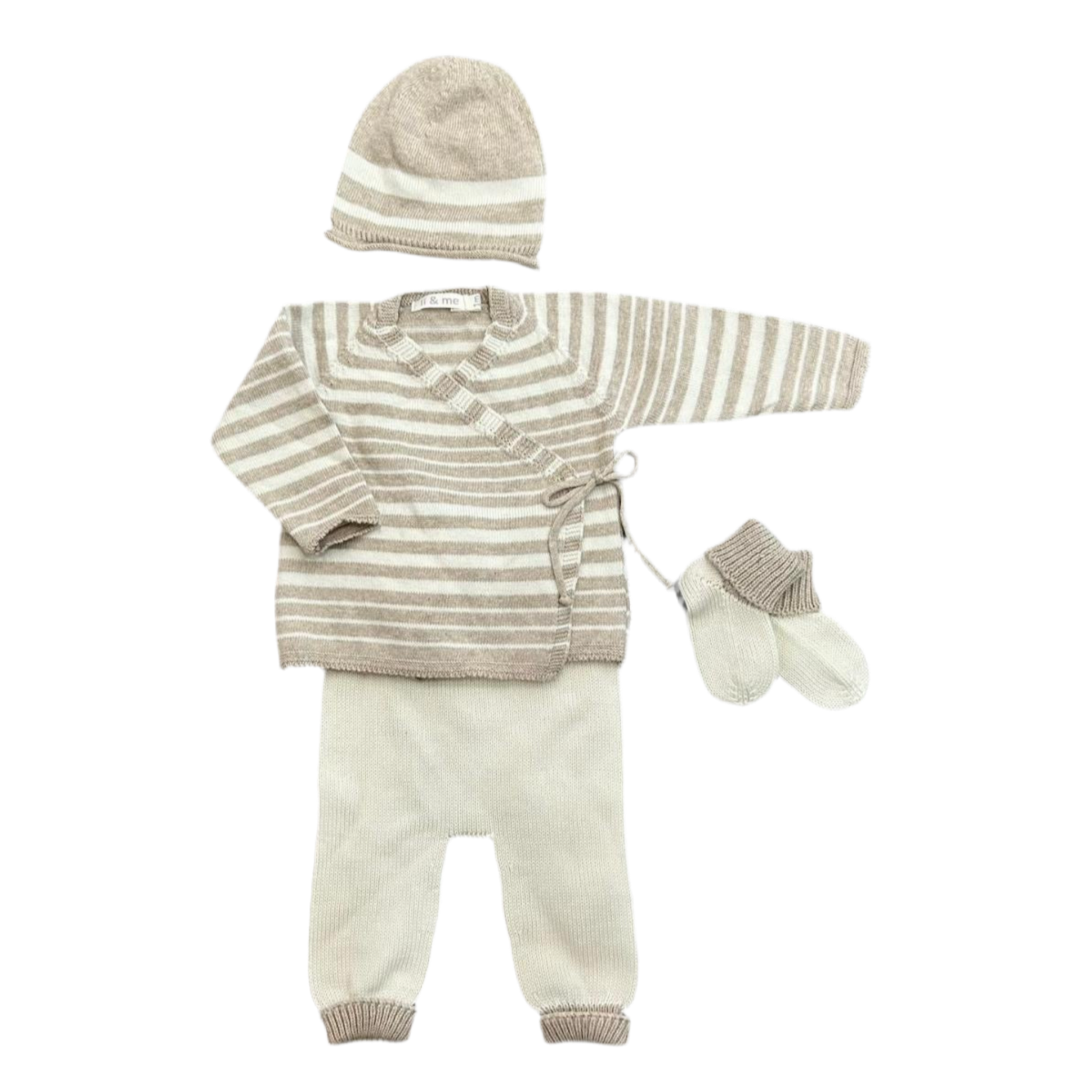 Li & Me - Knit Multi Stripe Knit Kimono 5 Pcs Set