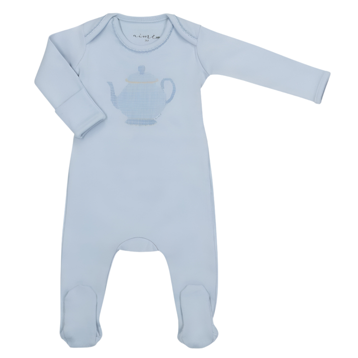 Aimé Boys Teapot Printed Footie – Soft Cotton Baby Sleepsuit