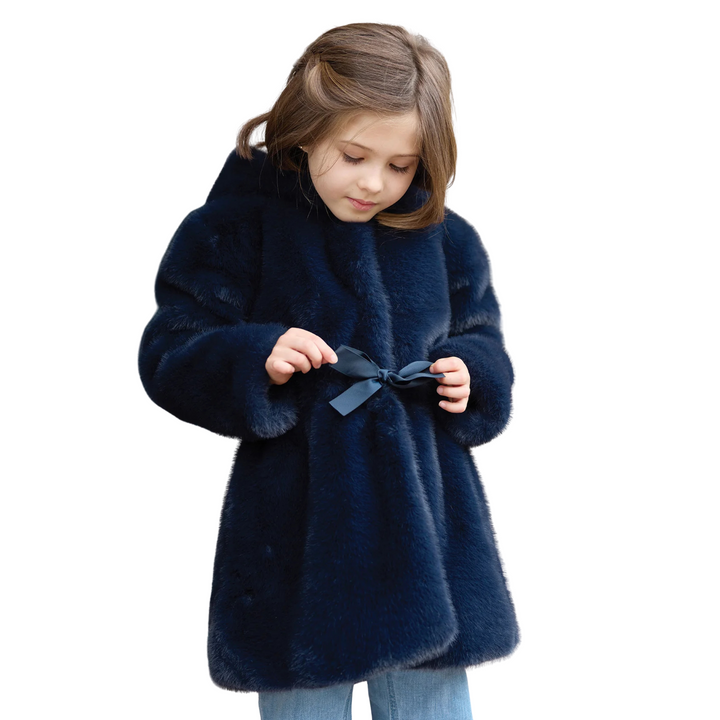 Tartine et Chocolat Navy Faux Fur Cinched Coat