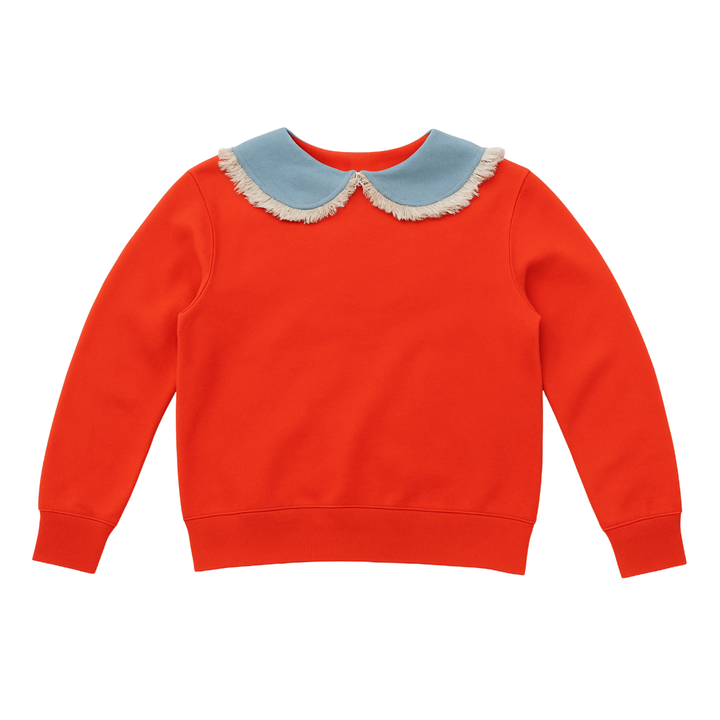 Mini Nod Orange Red/Denim Rounded Collar Sweatshirt | Stylish Kids Pullover