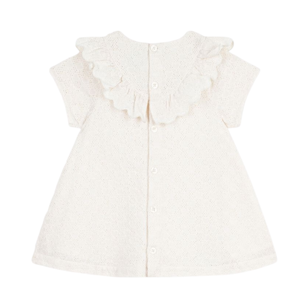 Petit Bateau Girl Sleeveless SS Eyelet Dress With Ruffles