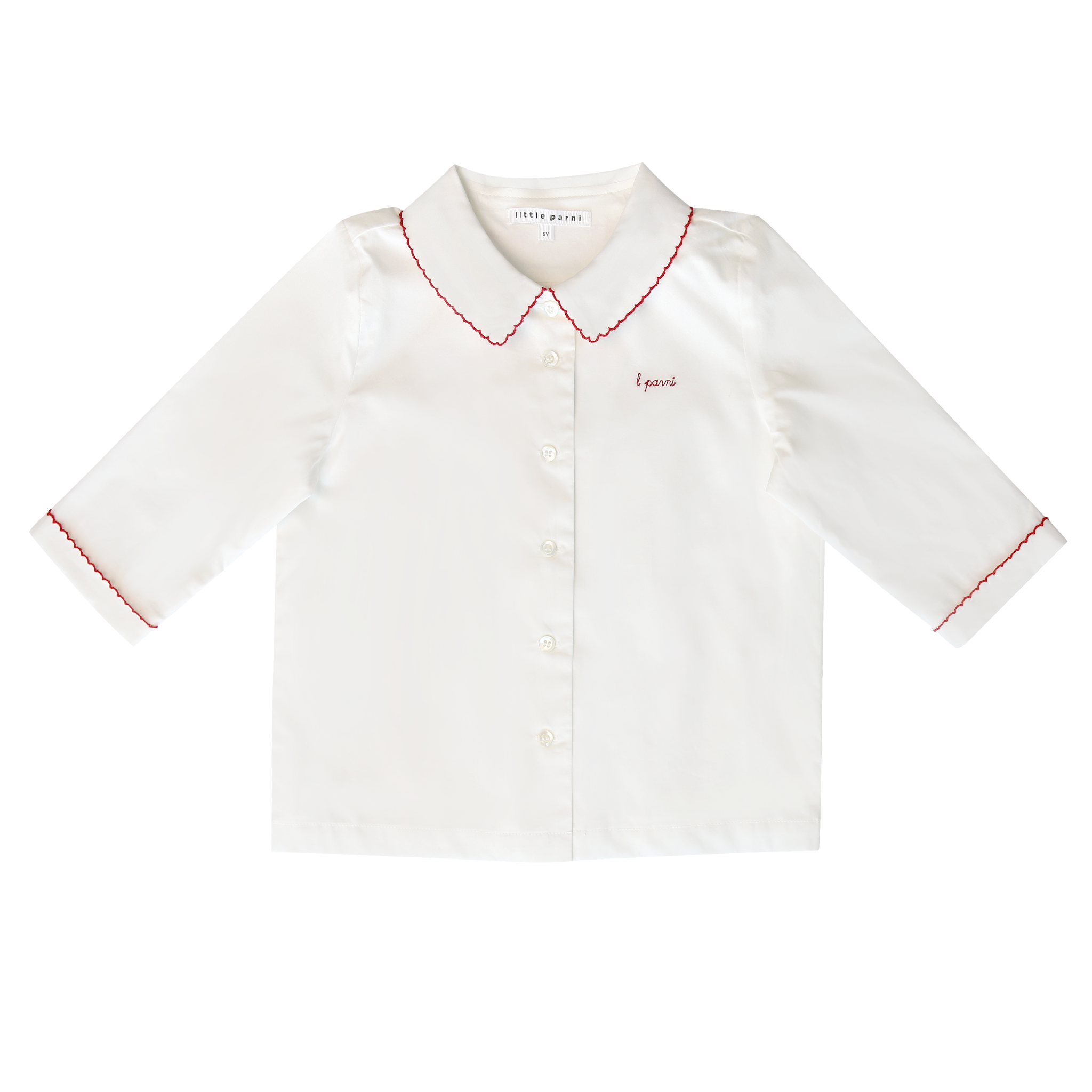 Little Parni Girls Pico Signature Shirt (White / Pink Trim)
