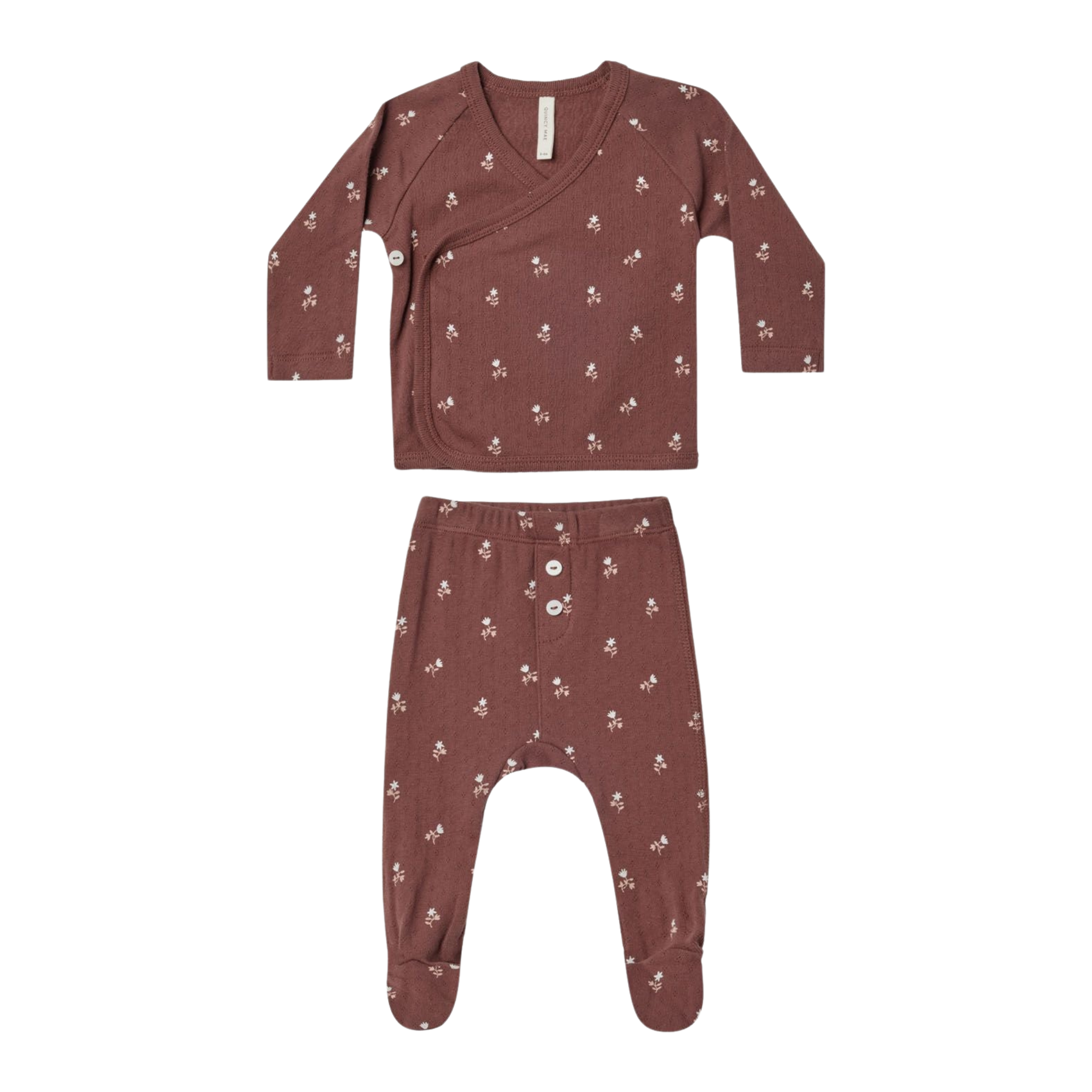 Quincy Mae Plum Fleur Wrap Set | Soft Baby Newborn Outfit