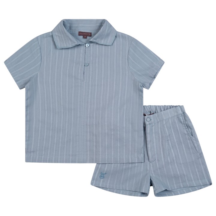 Orange Dimanche Sky Blue Textured Cotton Shirt