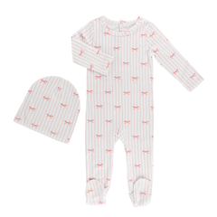 Little Label – Pink Bows Printed Footie & Hat Set (Pink Cotton)