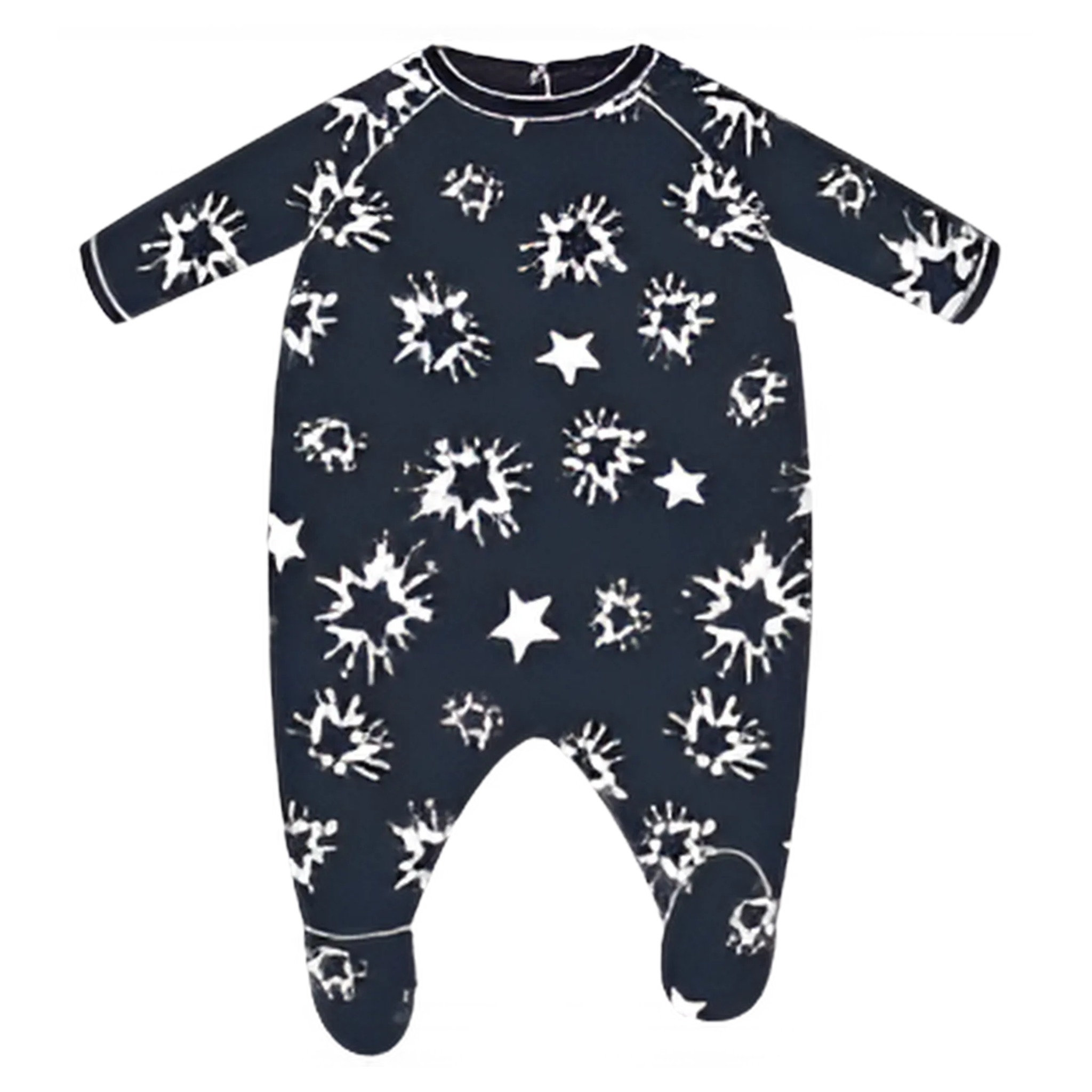 Petit Bateau - Baby Boy Velour Back Snap Star Print Footie