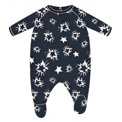 Petit Bateau - Baby Boy Velour Back Snap Star Print Footie