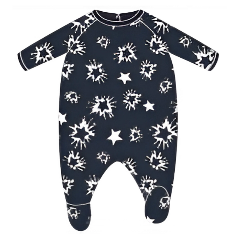 Petit Bateau - Baby Boy Velour Back Snap Star Print Footie