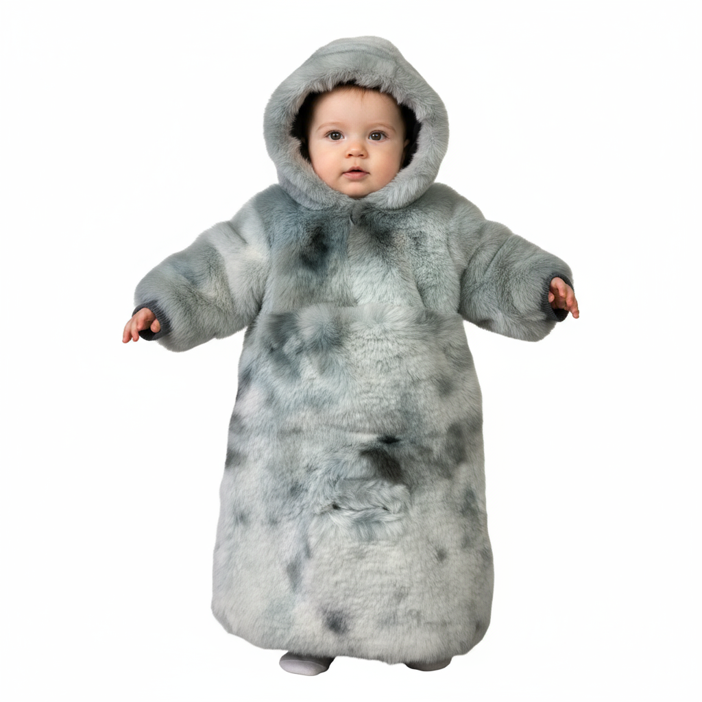 Little Lux Spotted Fur Button-On 2-in-1 Bunting | Convertible Baby Snowsuit with Faux Fur Trim