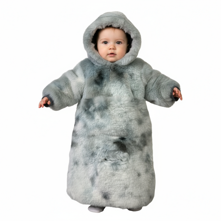 Little Lux Spotted Fur Button-On 2-in-1 Bunting | Convertible Baby Snowsuit with Faux Fur Trim