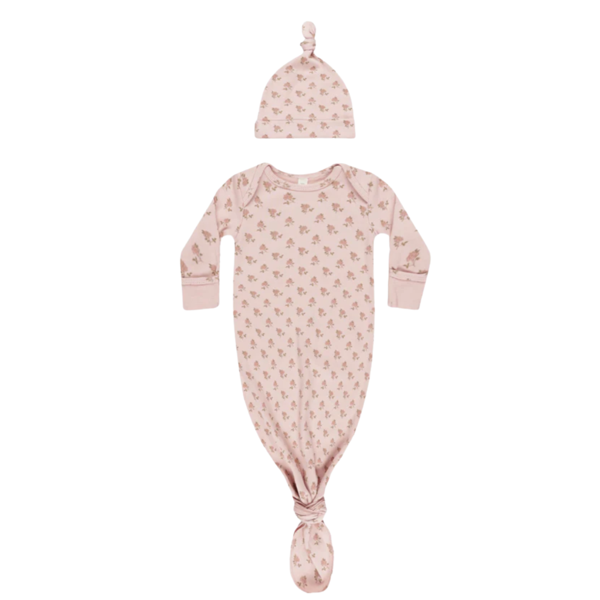 Quincy Mae Rose Knotted Baby Gown + Hat | Organic Cotton Newborn Sleep Set