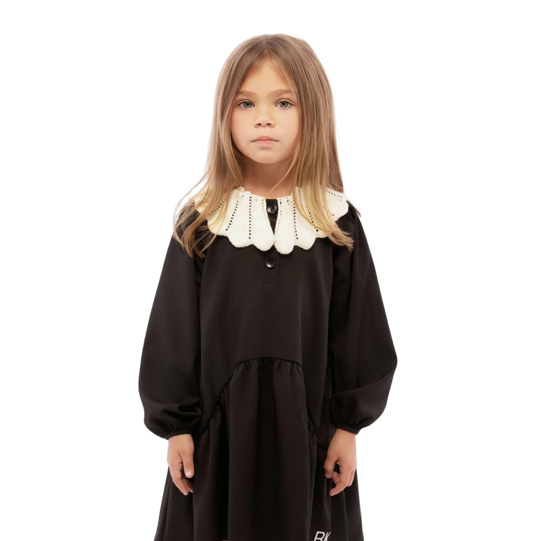 Retro Kid Black Mae Maxi Dress – Removable Knit Collar