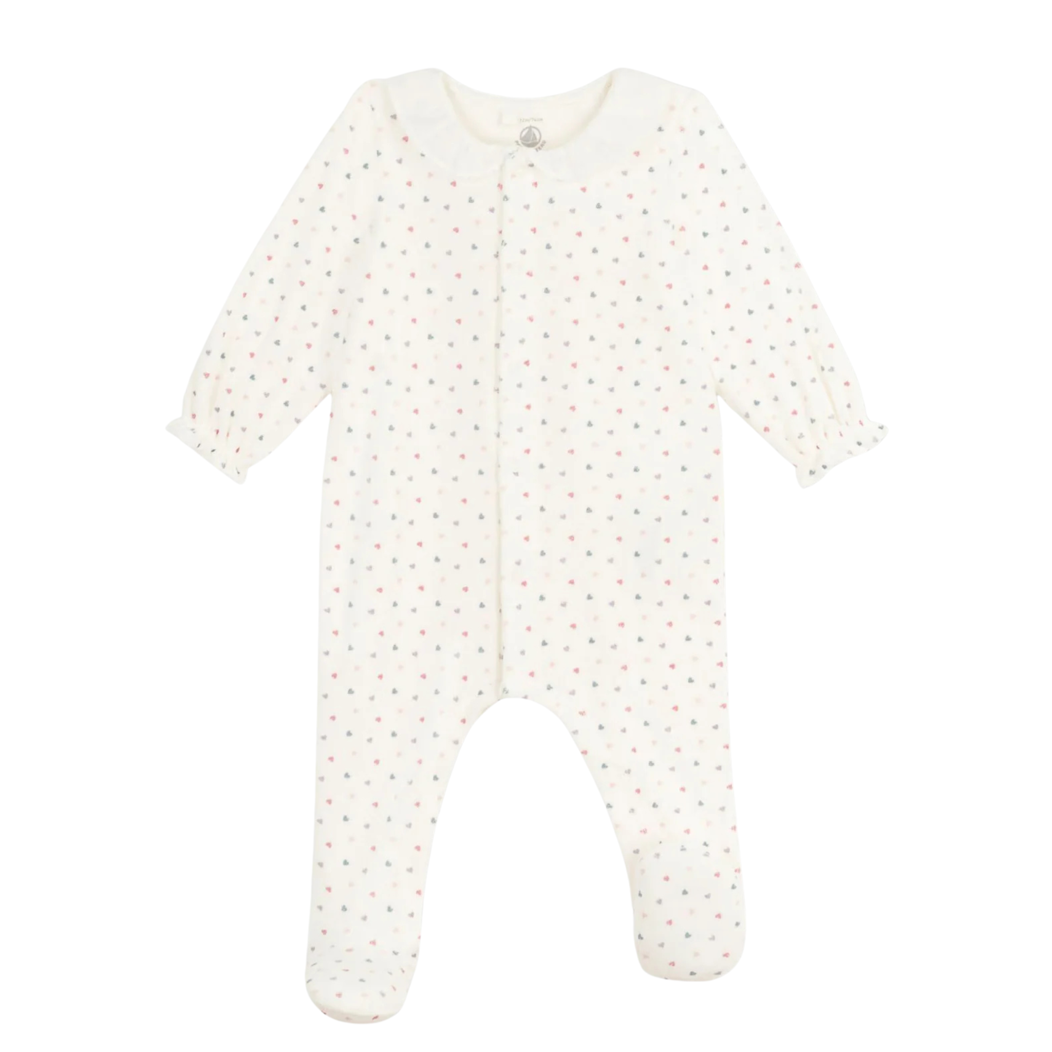 Petit Bateau - Baby Girl Velour Front Snap Multi Heart Footie