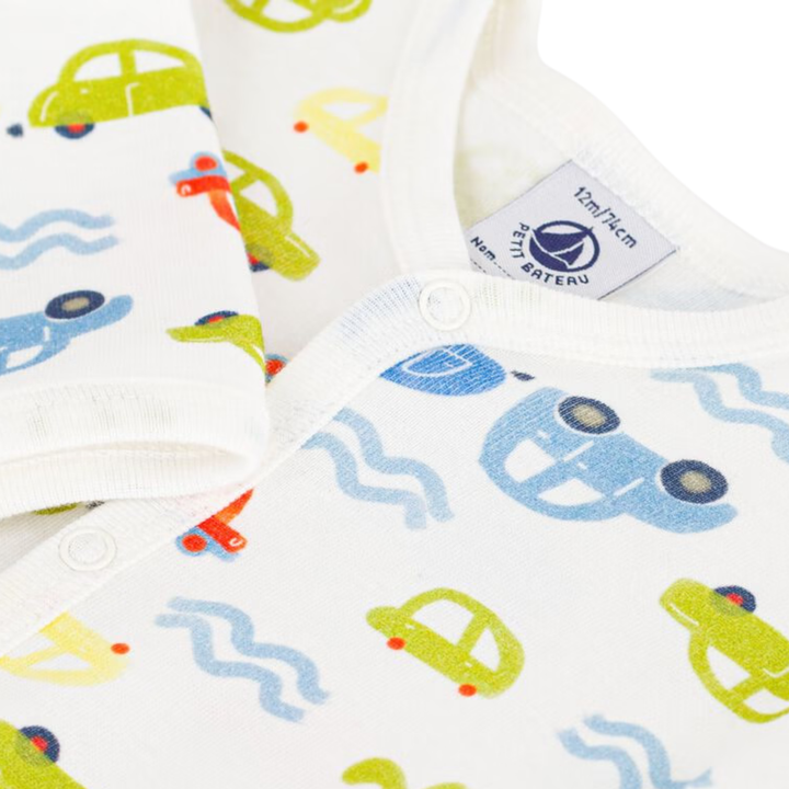 Petit Bateau Baby Boy Cars Print Footie – White Multi