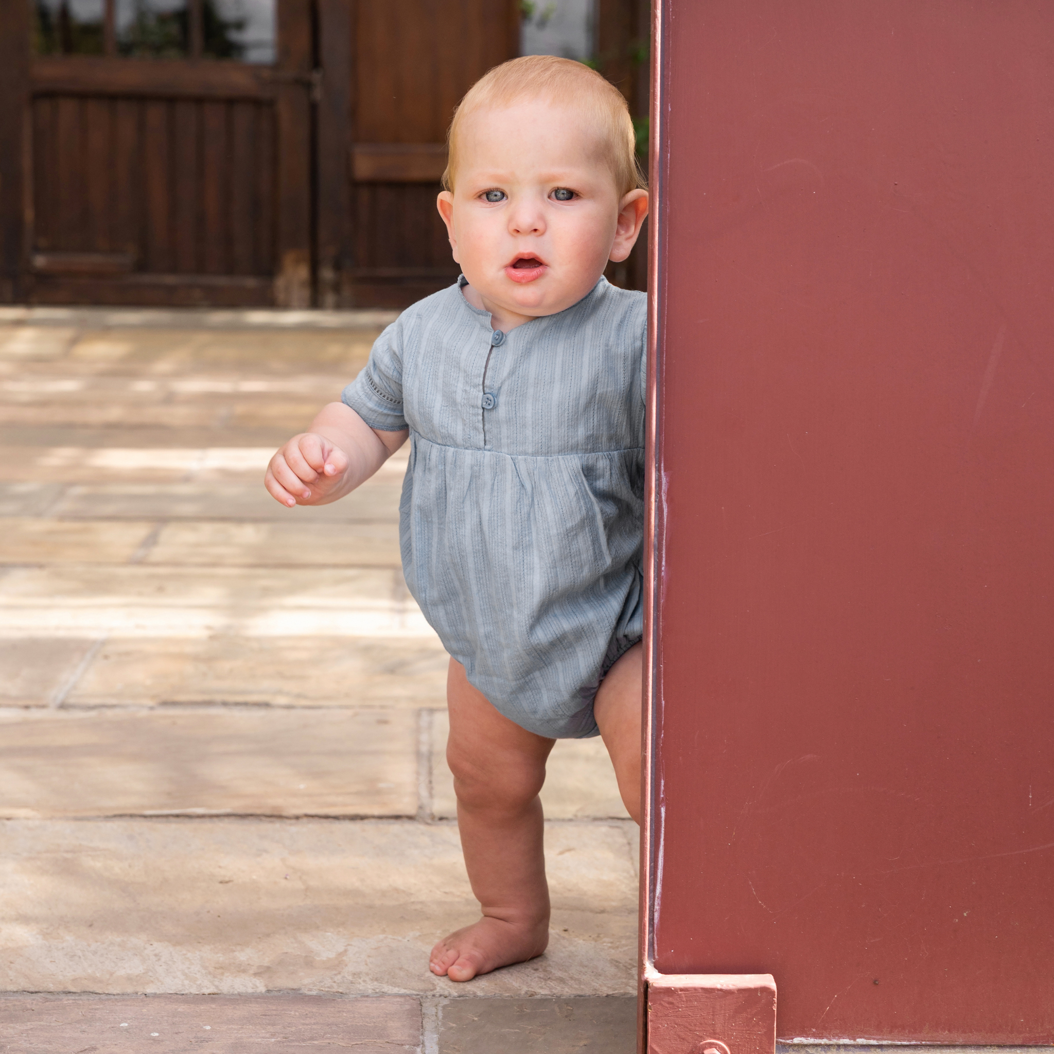 Orange Dimanche Sky Blue Textured Boy Romper