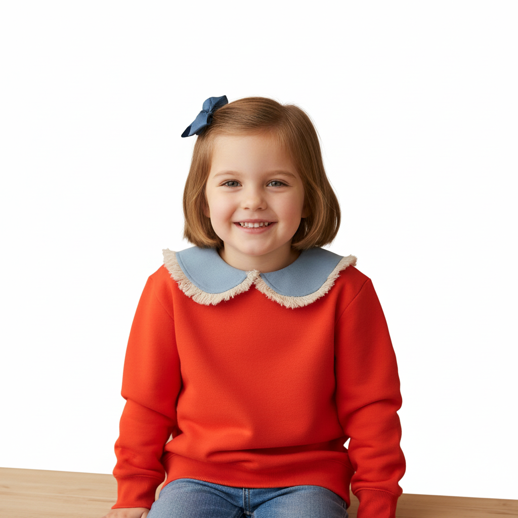 Mini Nod Orange Red/Denim Rounded Collar Sweatshirt | Stylish Kids Pullover