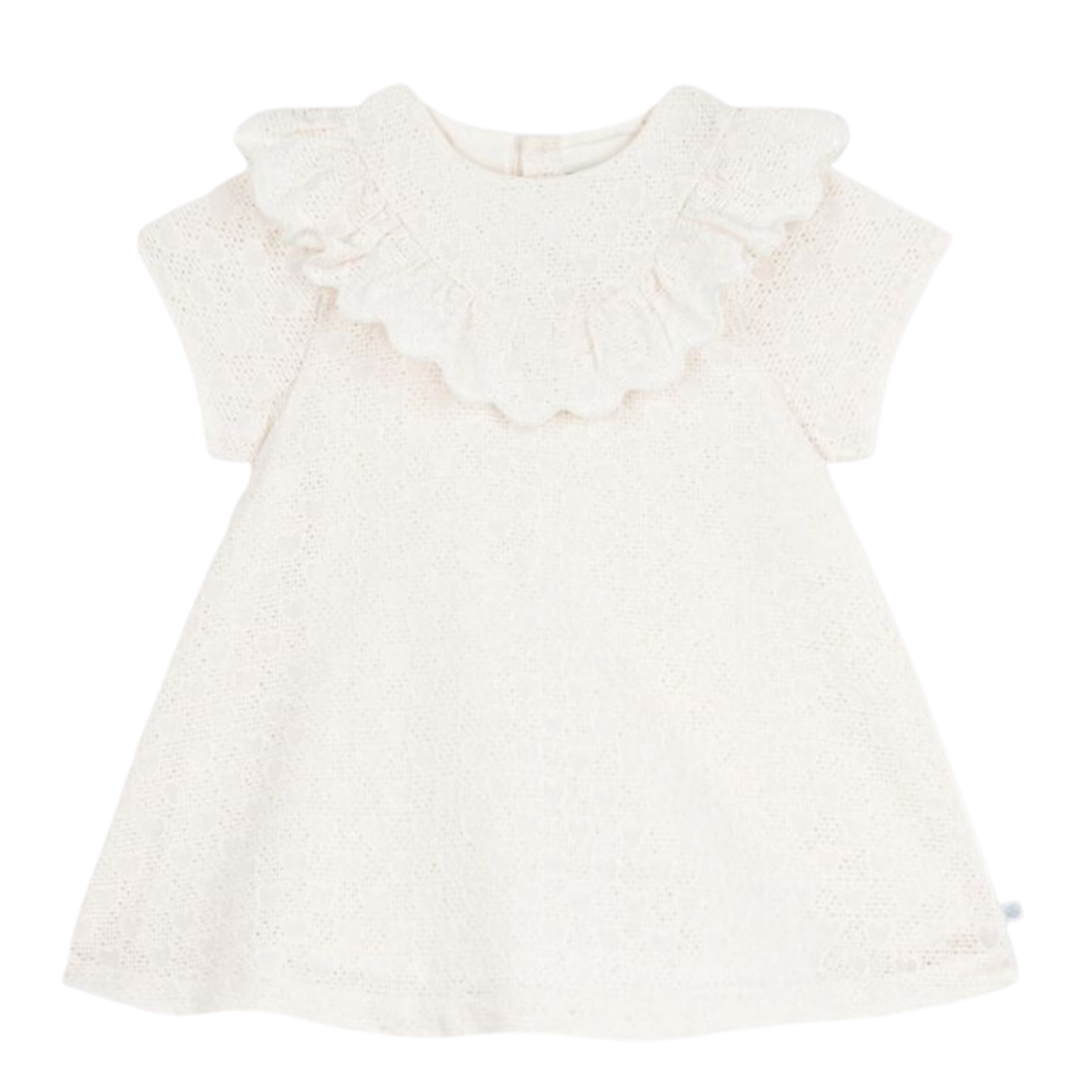 Petit Bateau - Baby Girl SS Eyelet Dress with Ruffles