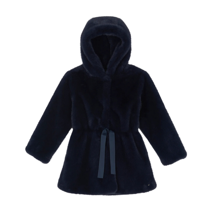 Tartine et Chocolat Navy Faux Fur Cinched Coat