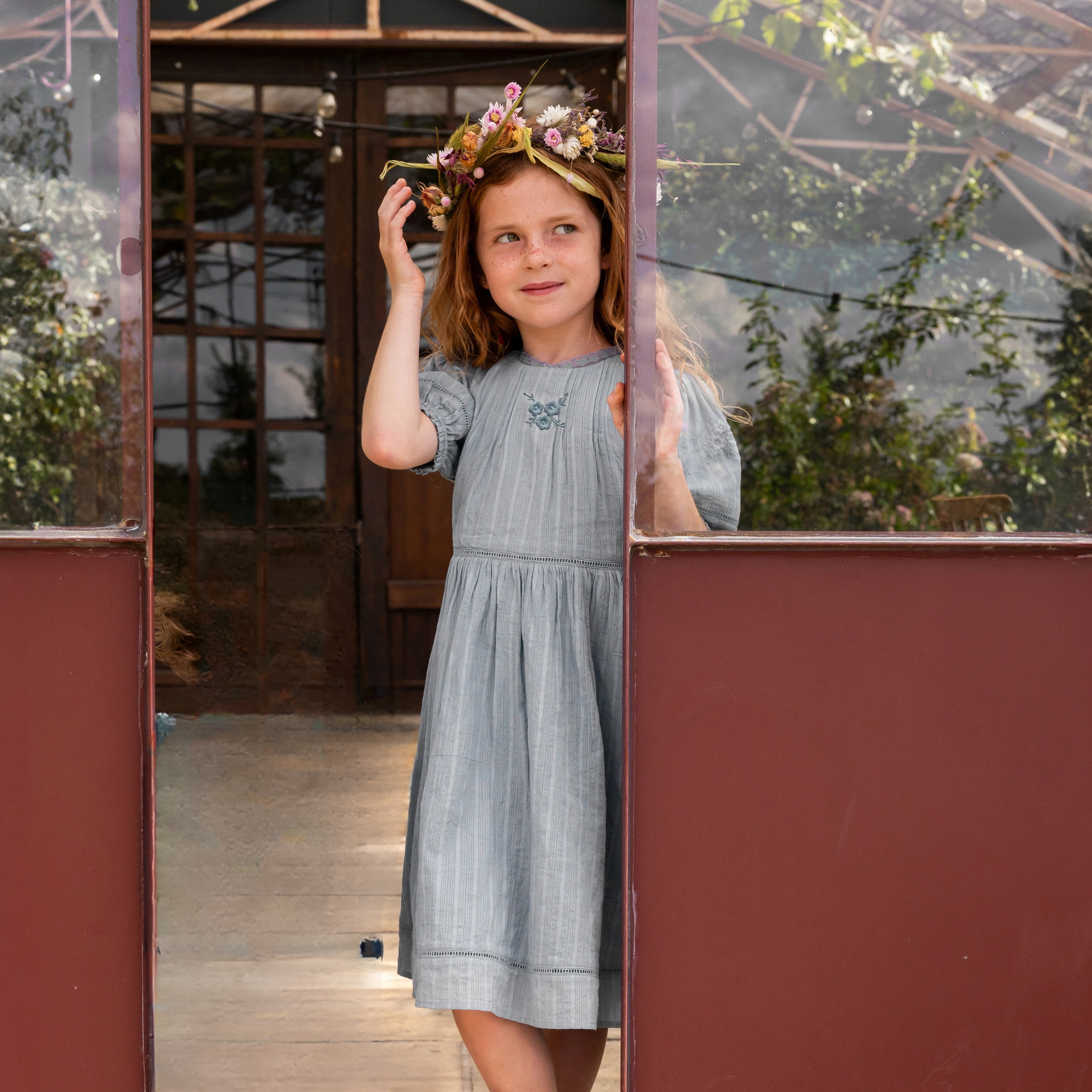 Orange Dimanche Sky Blue Textured Cotton Dress