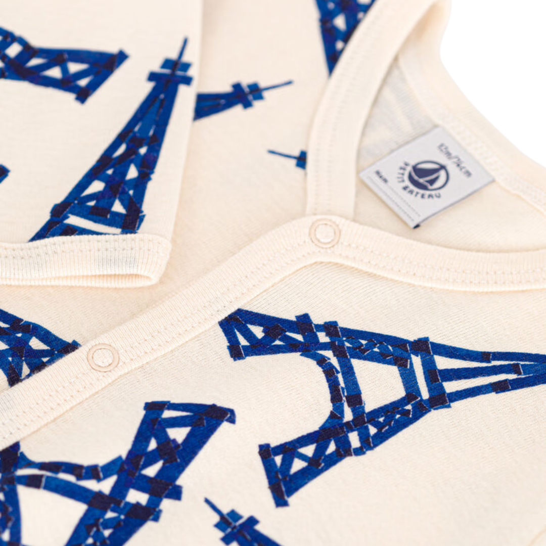 Petit Bateau Baby Eiffel Tower Print Footie – White Blue