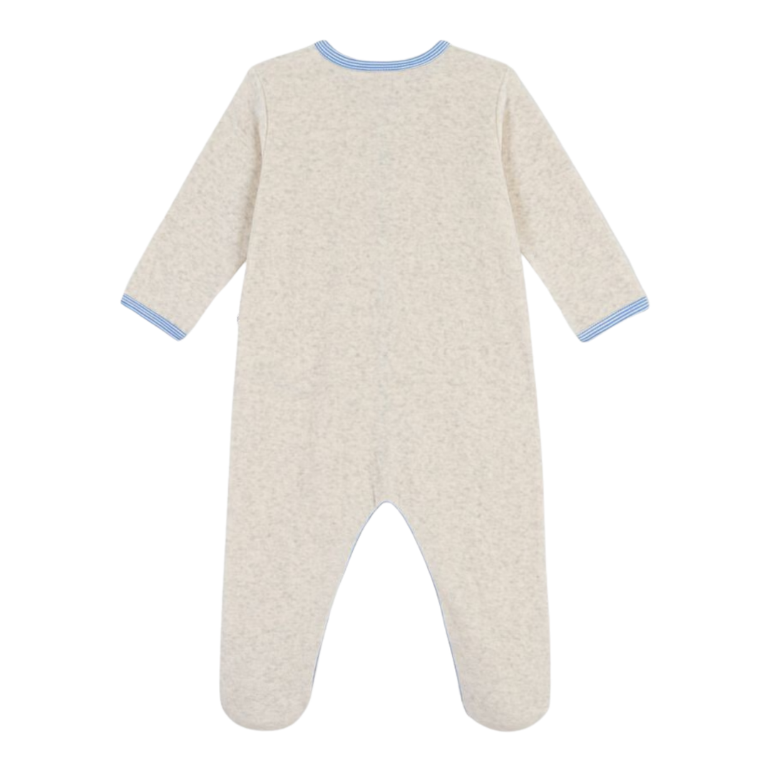 Petit Bateau Baby Boy Velour Footie with Blue Trim – Oatmeal