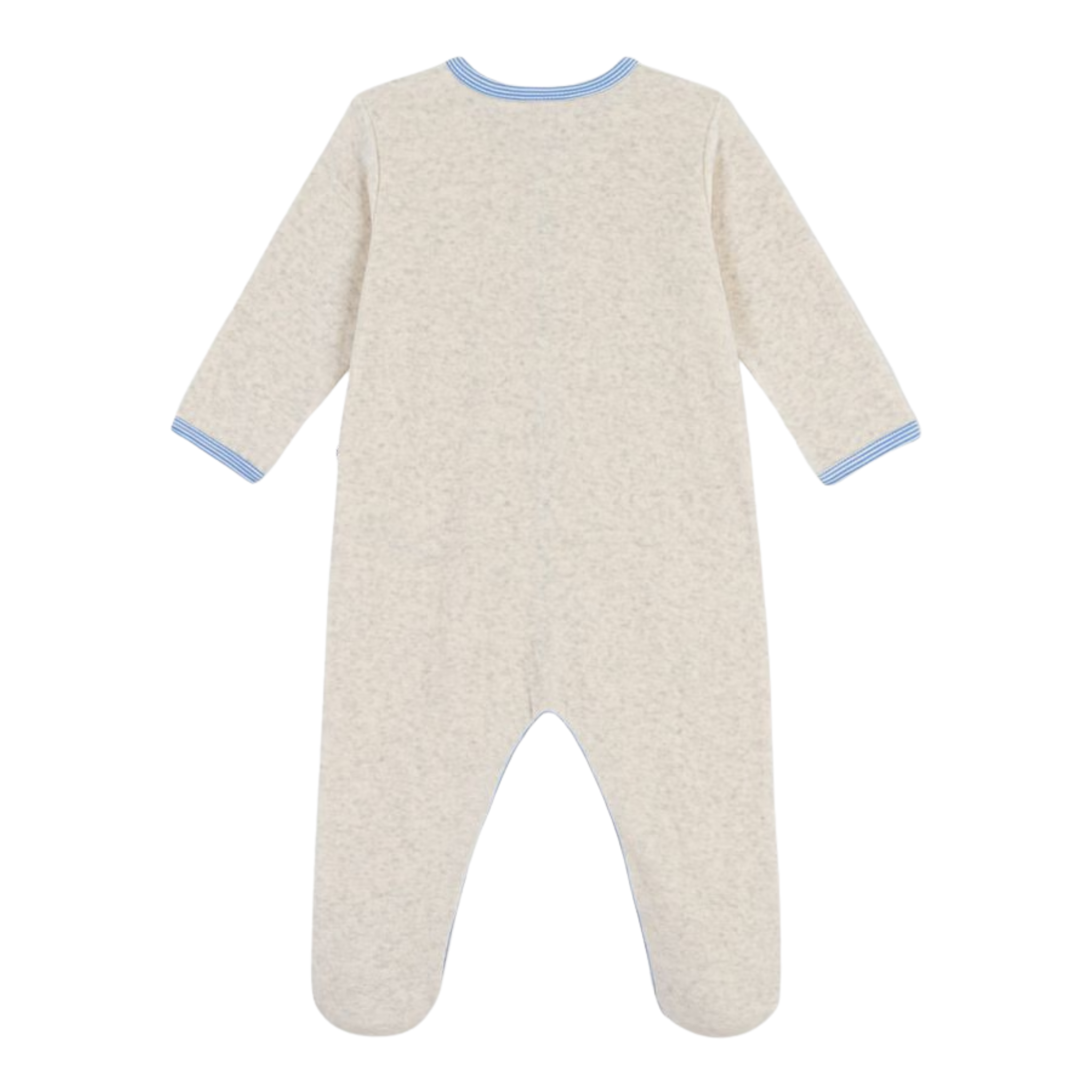 Petit Bateau - Baby Boy Velour Footie with Blue Trim – Oatmeal