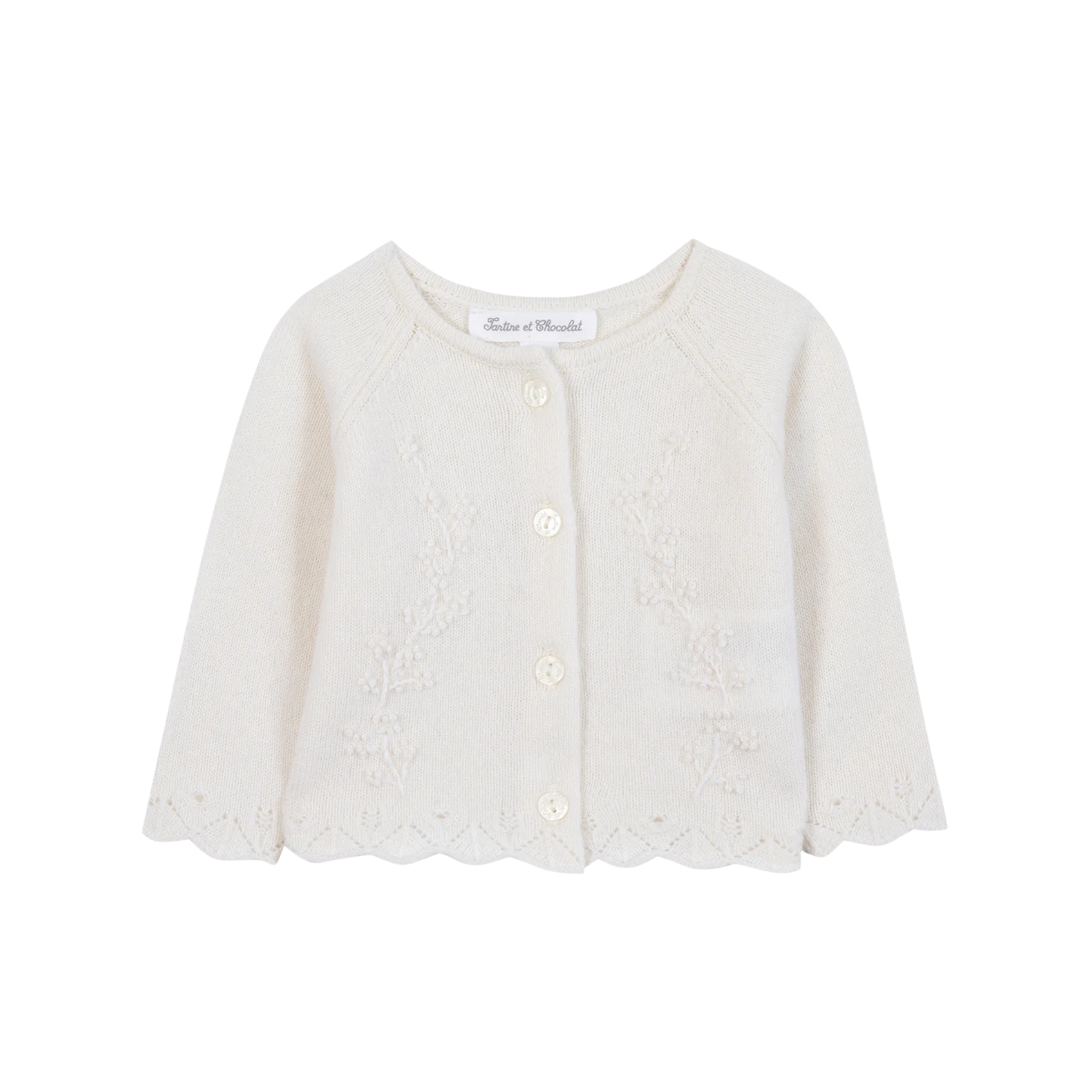 Tartine et Chocolat Cream Embroidery Cardigan Knit Set
