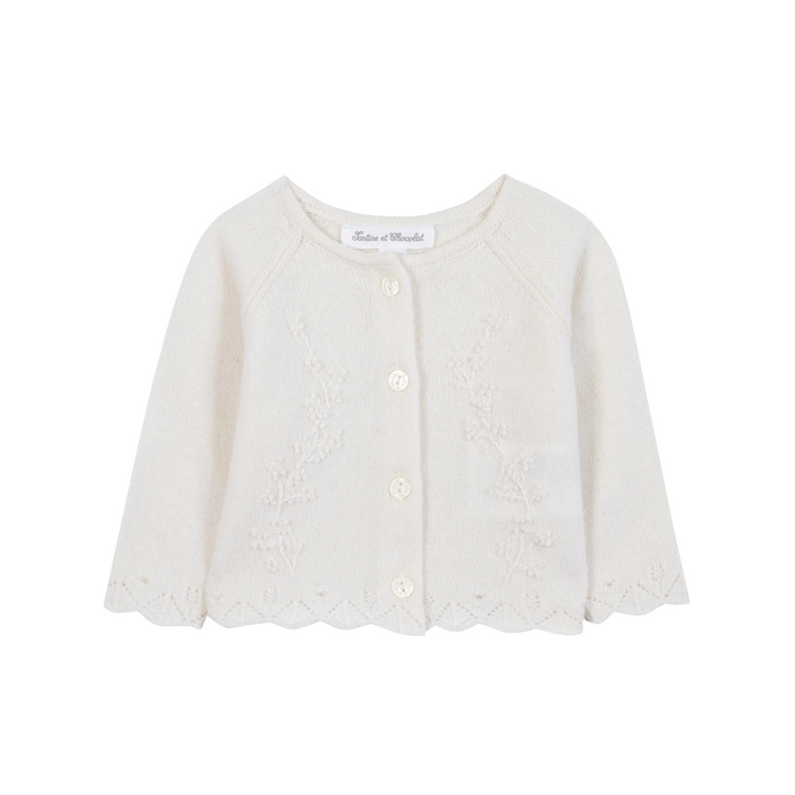 Tartine et Chocolat Cream Embroidery Cardigan Knit Set