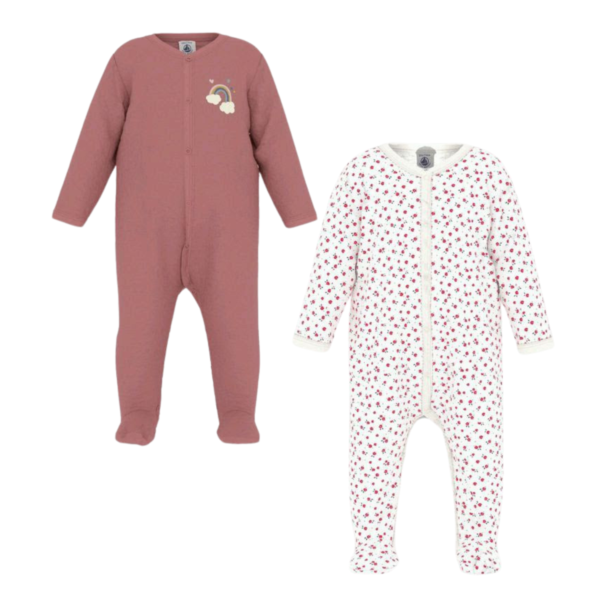 Petit Bateau - Velour Floral Solid Footie