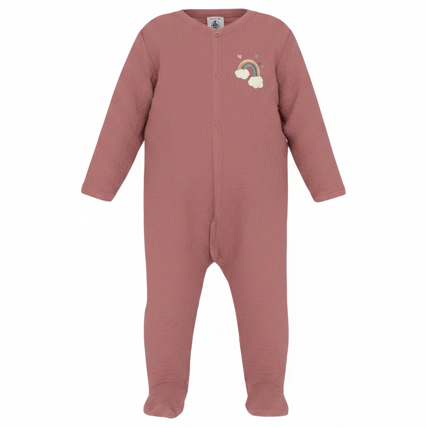 Petit Bateau Baby Girl Cotton Velour Footie – Rainbow Appliqué 