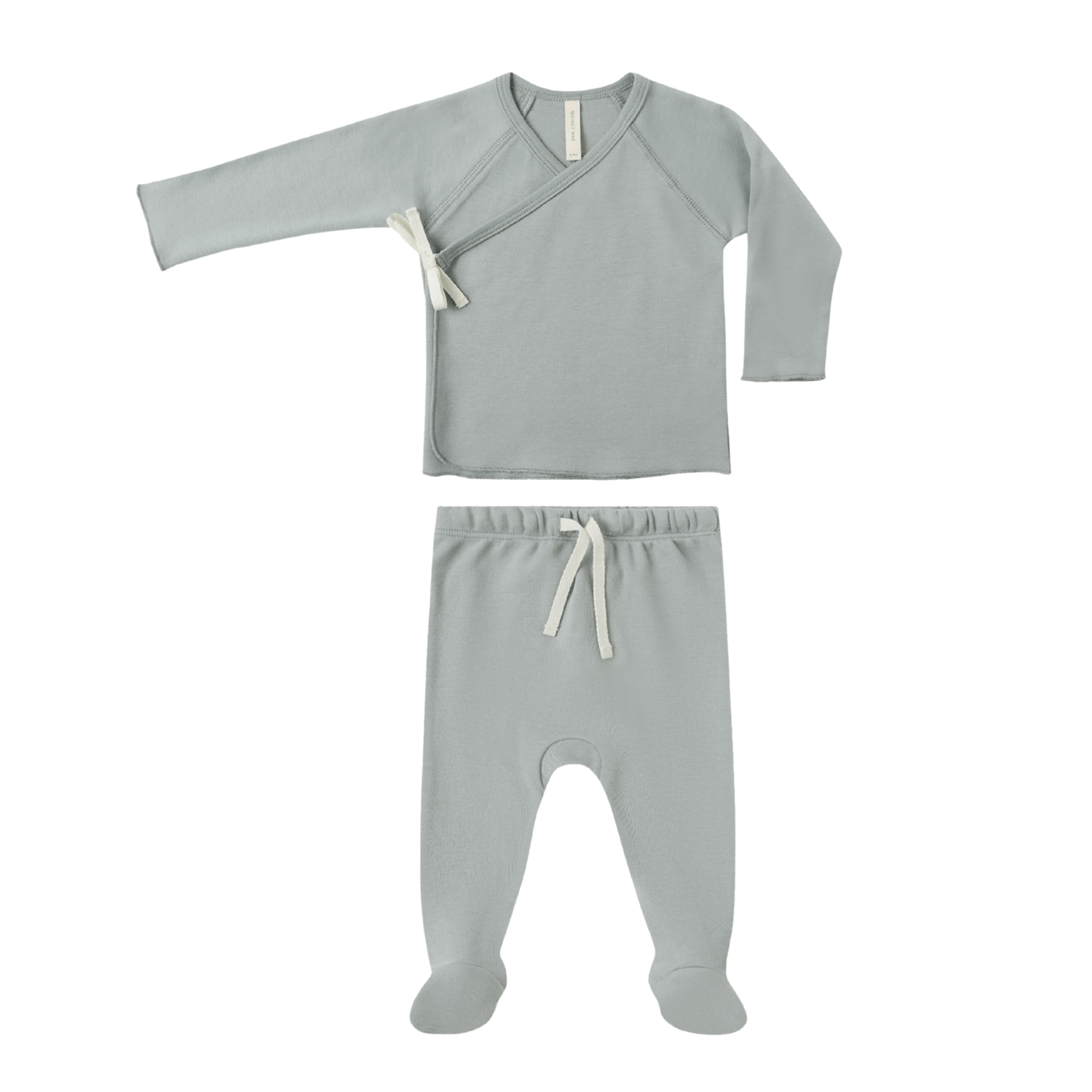 Quincy Mae Steel Blue Wrap Top & Footed Pant Set | Baby Cozy Loungewear