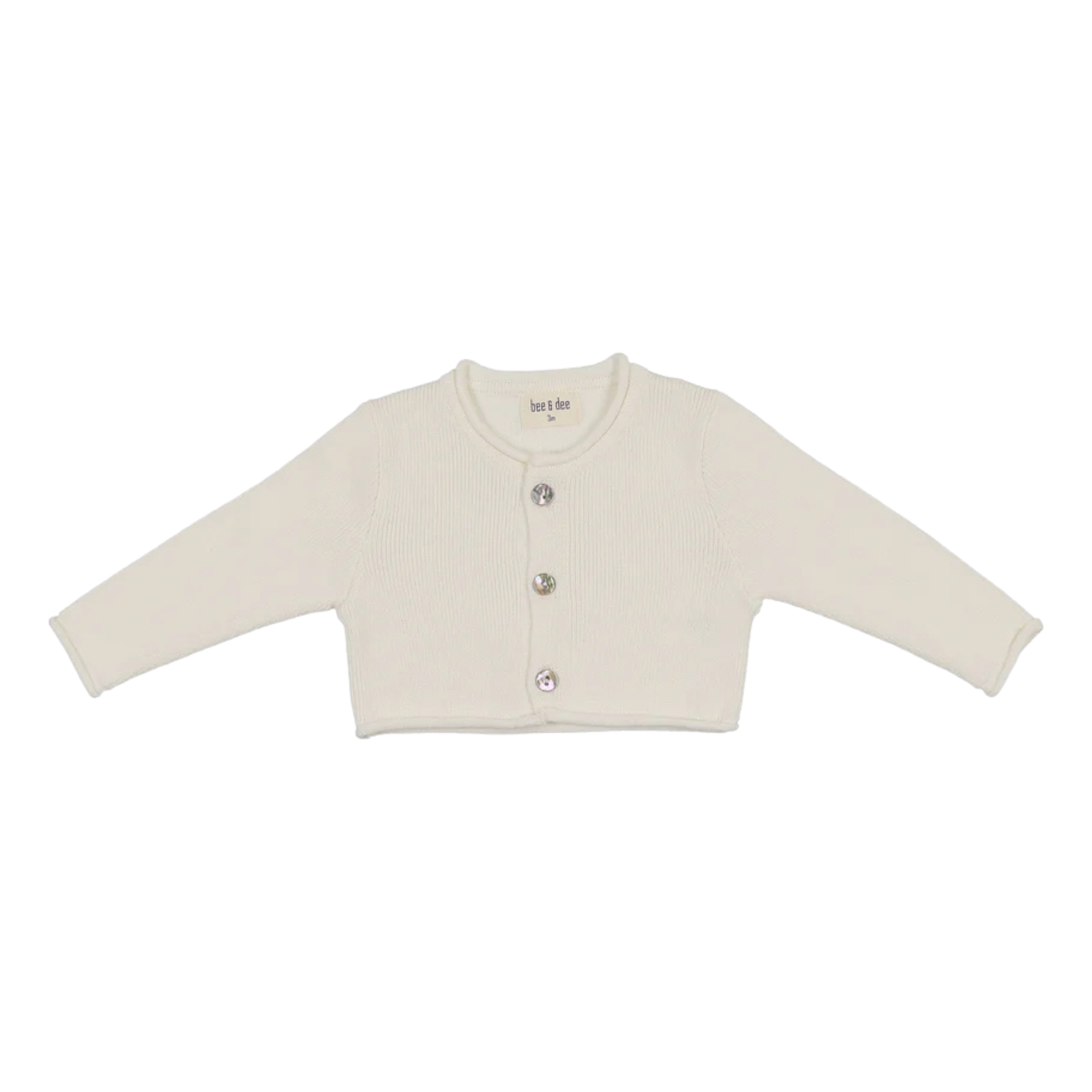 Bee & Dee Chalk White Knit Cardigan Elegant Minimalist Boutique Newborn Toddler Layering Piece