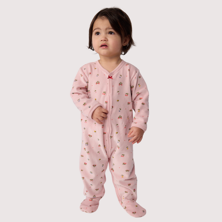 Petit Bateau  |  “Dors Bien Fleuri” Organic Velour Cotton Footie