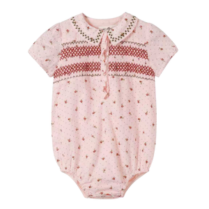 Nou Nelle Smocked Pink Romper – Girls’ Classic One-Piece