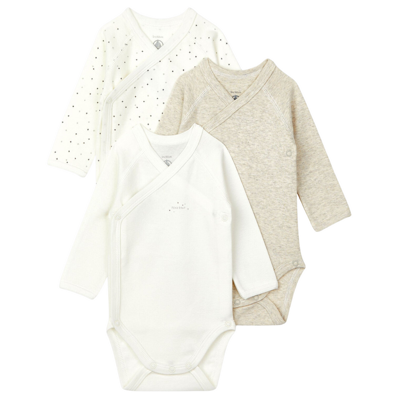 Petit Bateau - 3 Pack Crossover Bodysuits