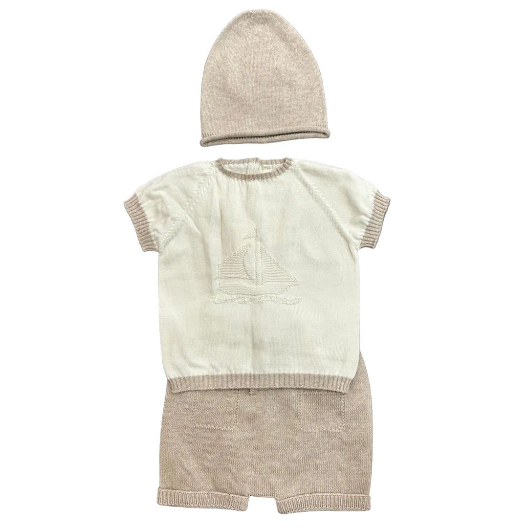 Li &amp; Me - Cream Toasted Embroidered Boat Short 3pc Set