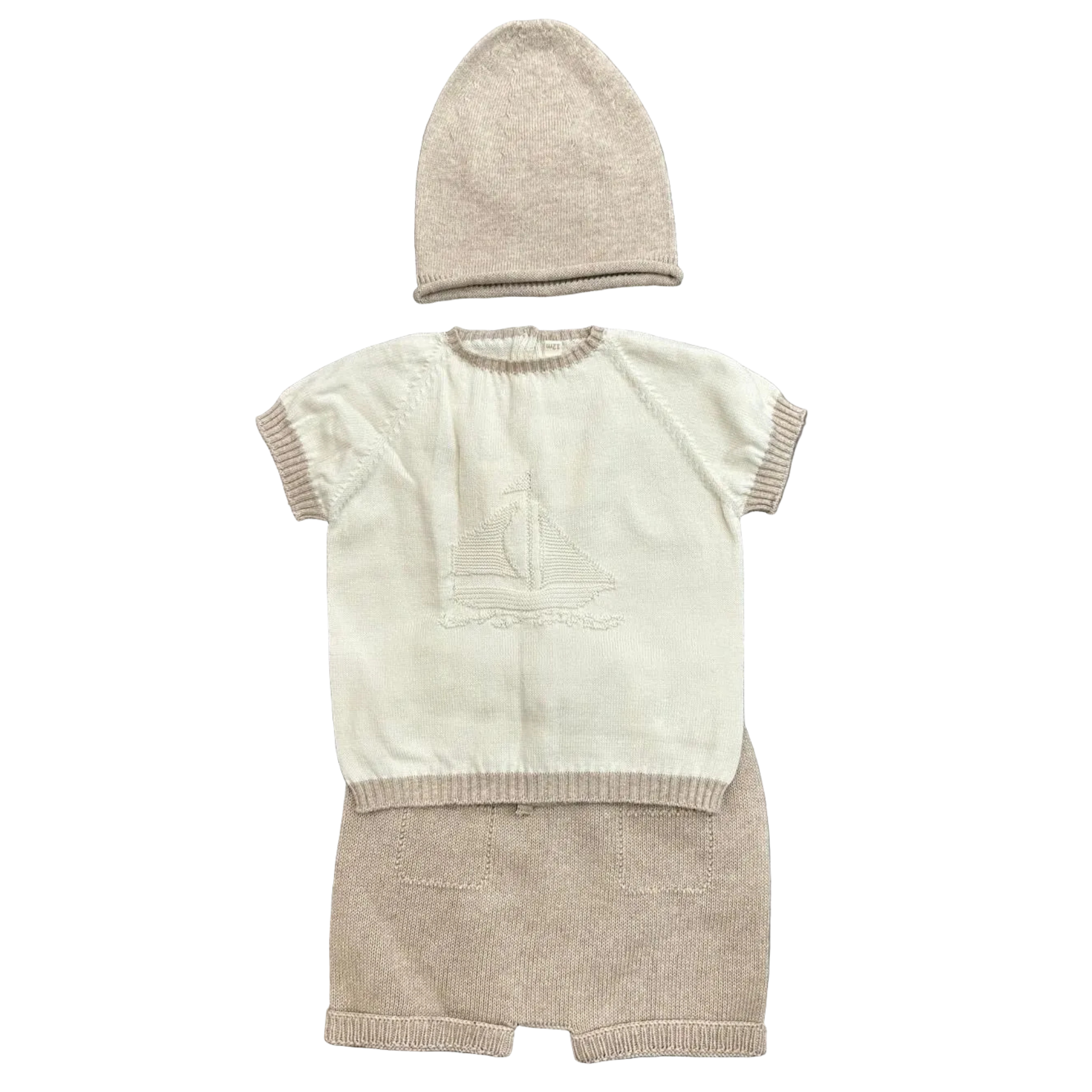 Li & Me - Cream Toasted Embroidered Boat Short 3pc Set