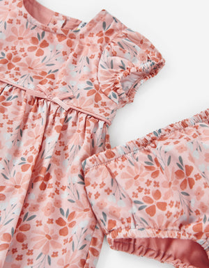 Losan Pink Floral SS Printed Dress + Bloomer