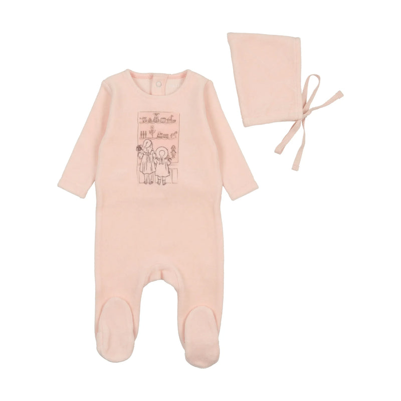 Bee & Dee Ballet Slippers Velour Window Footie + Bonnet