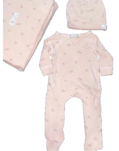 Latte Baby Bird Print 3-Piece Set – Footie, Hat & Blanket