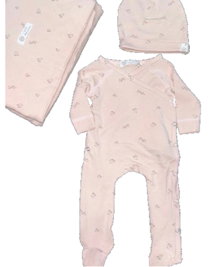 Latte Baby Bird Print 3-Piece Set – Footie, Hat & Blanket