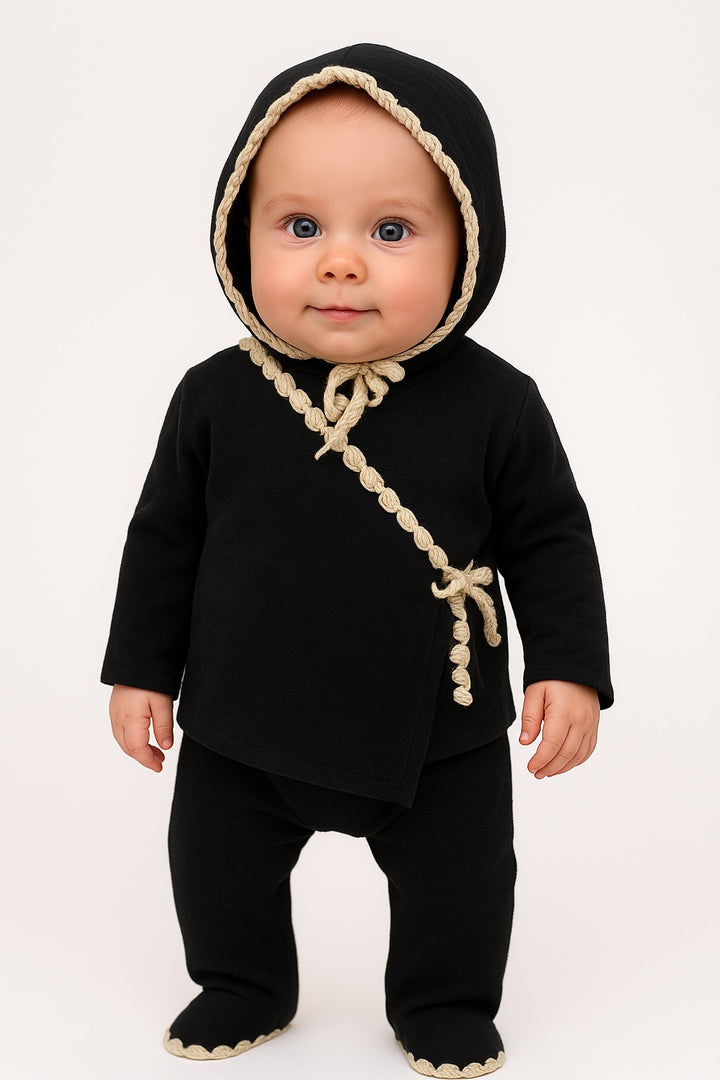 Latte black carousel stitching wrap 3-piece set