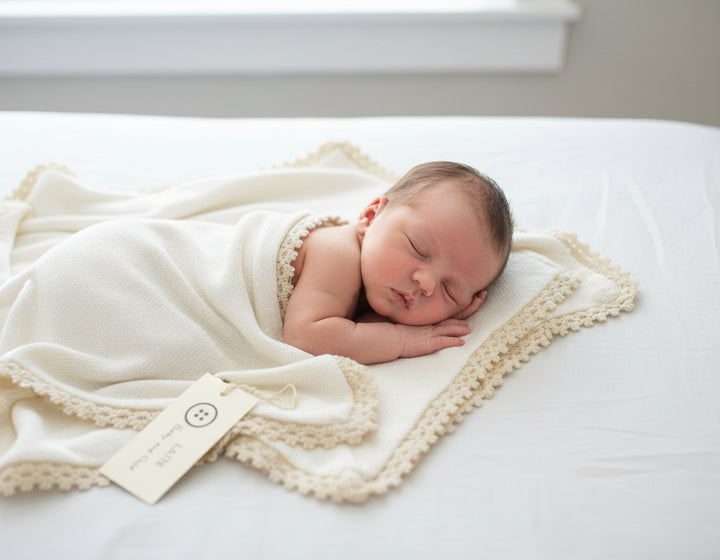 Latte Ivory Lace Trim Blanket Sac