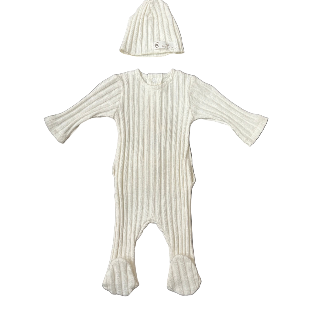 Latte ivory lace trim footie and bonnet